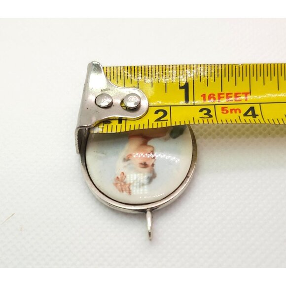 Vintage Victorian Style Painted Porcelain Pendant Goldstein Sterling Silver - Picture 11 of 11